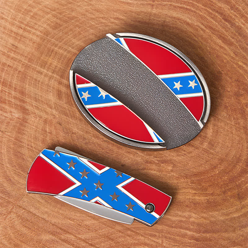 Cintura in pelle con fibbia per coltello nascosto fai da te con bandiera confederata rossa e blu - image 3