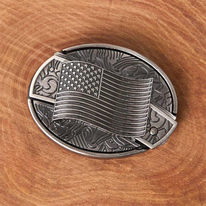 Cintura in pelle con fibbia per coltello nascosto fai da te con bandiera americana argentata - image 2