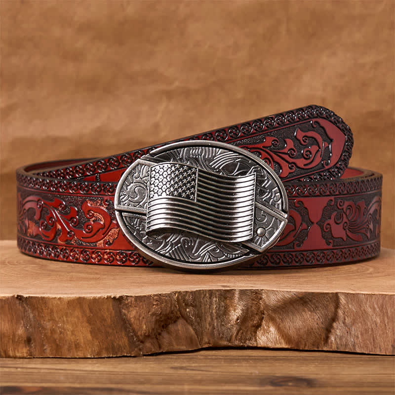 Cintura in pelle con fibbia per coltello nascosto fai da te con bandiera americana argentata - Cintura marrone intagliata - 42 - image 8
