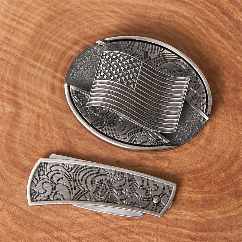 Cintura in pelle con fibbia per coltello nascosto fai da te con bandiera americana argentata - image 3