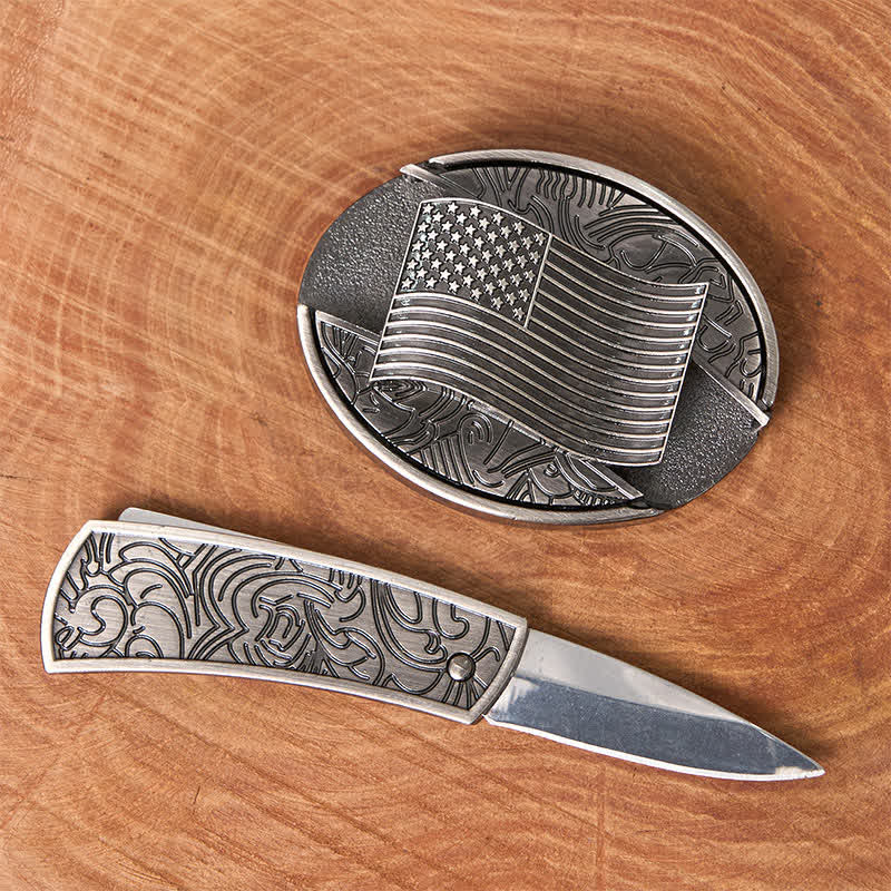 Cintura in pelle con fibbia per coltello nascosto fai da te con bandiera americana argentata - image 1
