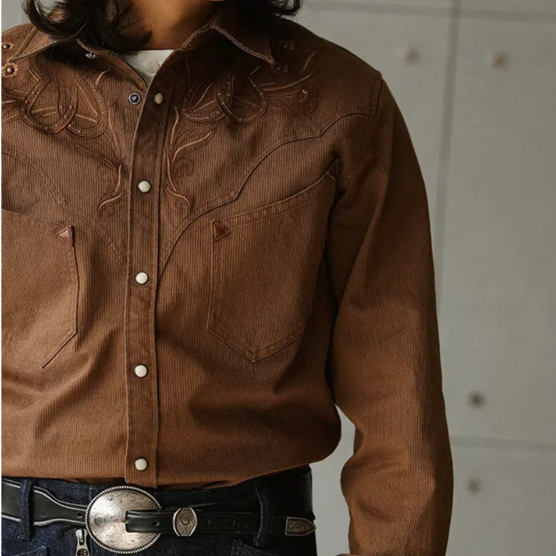 Camicia da cowboy western con rivetti a ferro di cavallo e motivi floreali vintage - image 0
