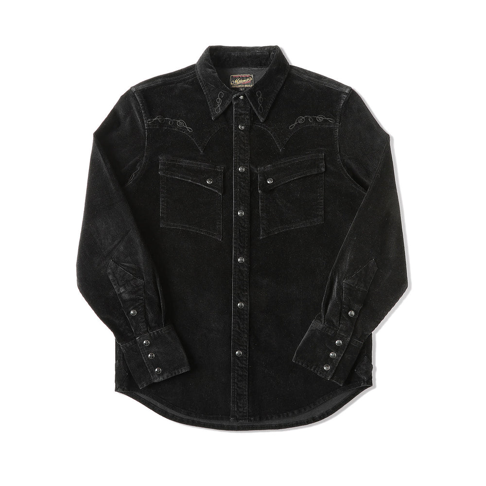 Camicia da cowboy western con ricamo in velluto a coste nero - Nero - 3XL - image 1