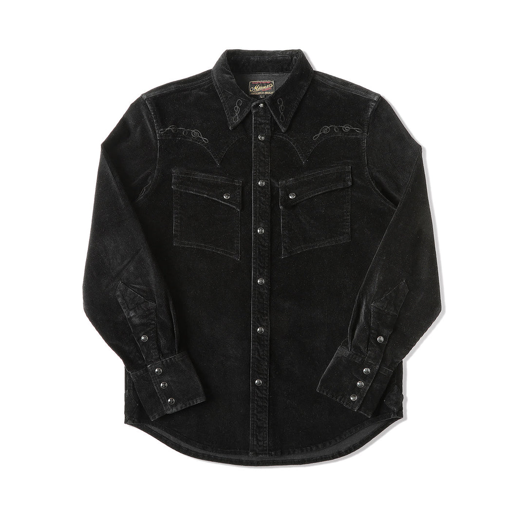 Camicia da cowboy western con ricamo in velluto a coste nero - Nero - 3XL - image 1