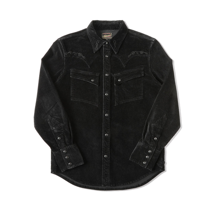 Camicia da cowboy western con ricamo in velluto a coste nero - Nero - 3XL - image 1