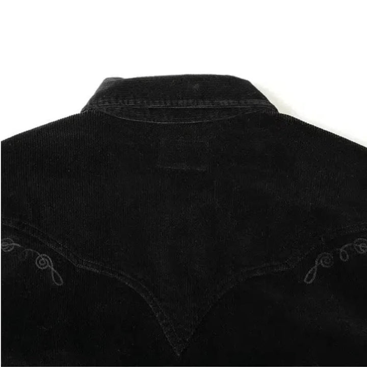 Camicia da cowboy western con ricamo in velluto a coste nero - image 5