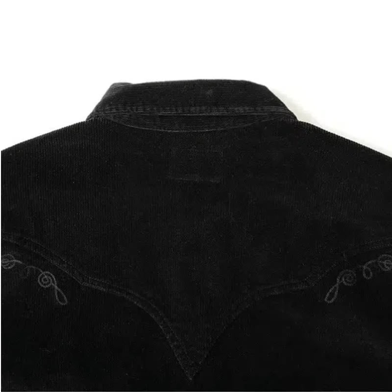 Camicia da cowboy western con ricamo in velluto a coste nero - image 5