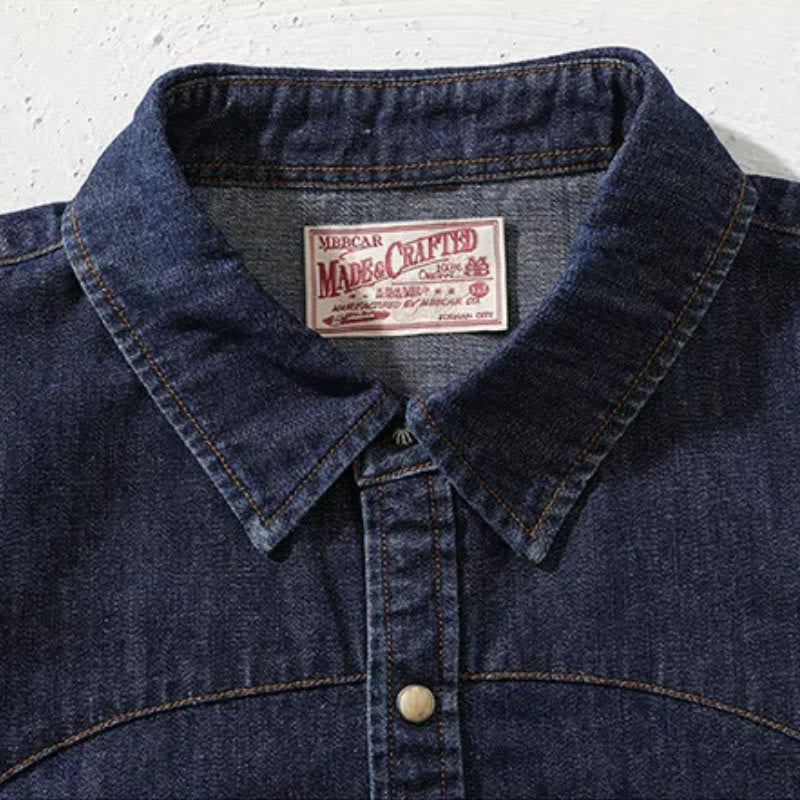 Camicia da cowboy western vintage blu scuro lavata - image 5