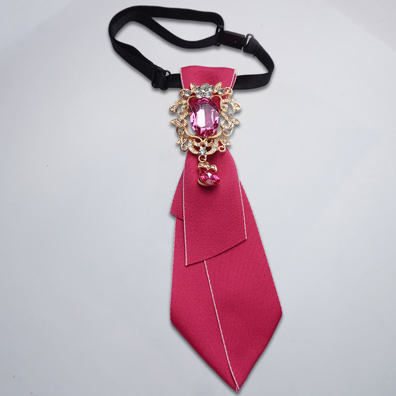 Cravatta da donna regolabile con diamanti in cristallo tinta unita - Rosso - image 4