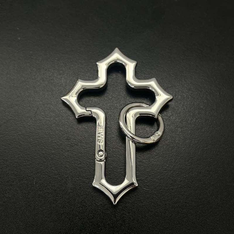 Portachiavi in lega a forma di croce con design traforato e anello - Argento - image 2