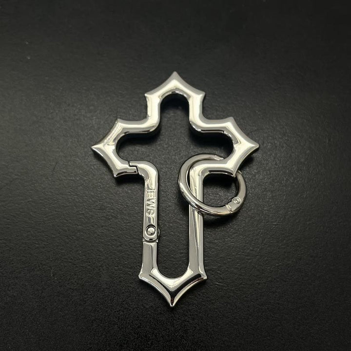 Portachiavi in lega a forma di croce con design traforato e anello - Argento - image 2