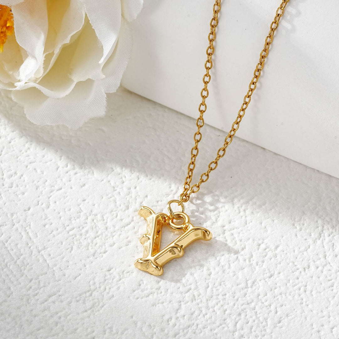 Elegante collana da donna con ciondolo a forma di lettera in oro e argento - D'oro - V - image 23