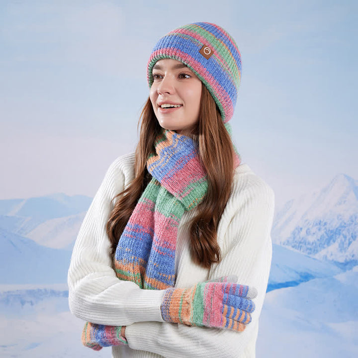 Set di 3 cappelli, sciarpe e guanti a righe neutre multicolori - image 2