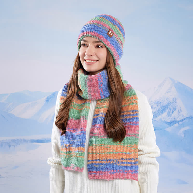 Set di 3 cappelli, sciarpe e guanti a righe neutre multicolori - image 1
