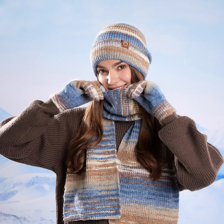 Set di 3 cappelli, sciarpe e guanti a righe neutre multicolori - image 19