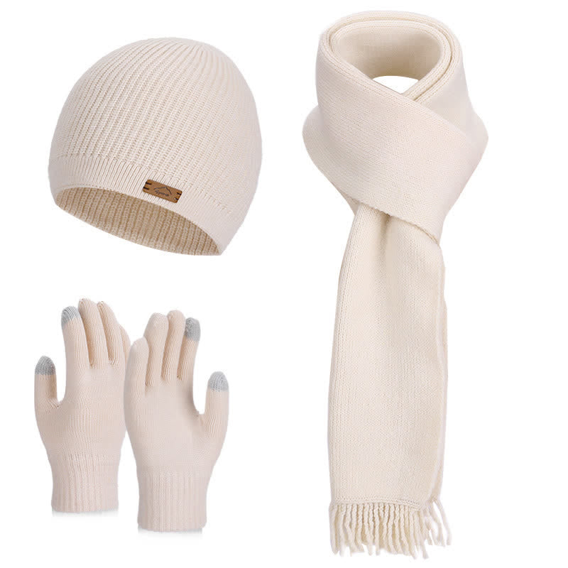 Set di 3 cappelli, sciarpe e guanti lavorati a maglia in tinta unita - Avorio - Regolabile (21 5/8"-23 5/8") - image 0