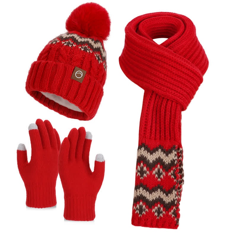 Set di 3 cappelli, sciarpe e guanti con pompon e motivo a onde - Rosso - Regolabile (21 5/8"-23 5/8") - image 7