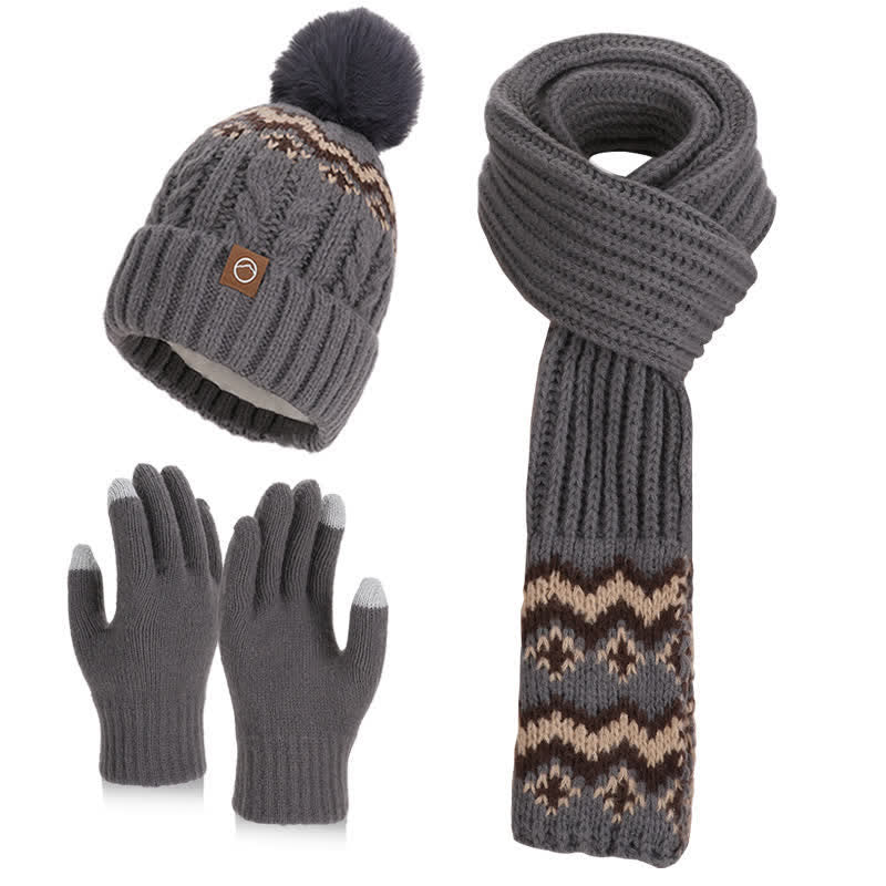 Set di 3 cappelli, sciarpe e guanti con pompon e motivo a onde - Grigio - Regolabile (21 5/8"-23 5/8") - image 6