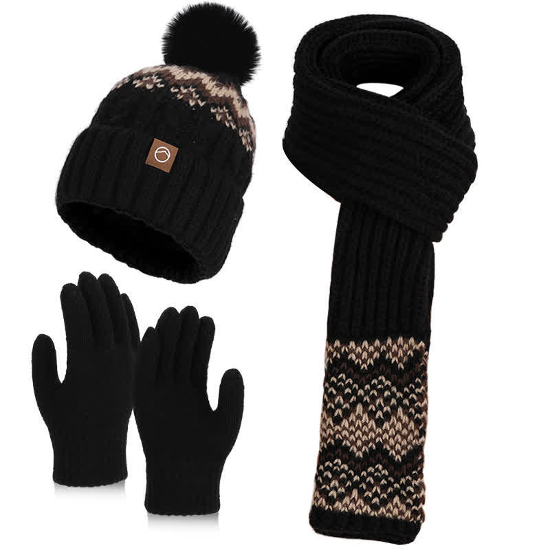 Set di 3 cappelli, sciarpe e guanti con pompon e motivo a onde - Nero - Regolabile (21 5/8"-23 5/8") - image 5