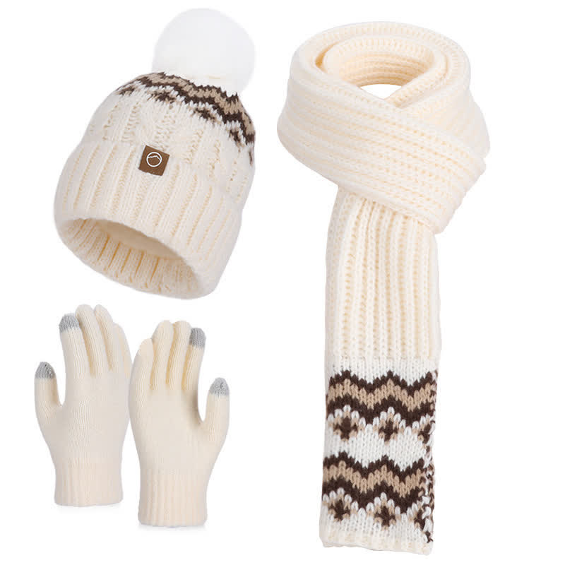 Set di 3 cappelli, sciarpe e guanti con pompon e motivo a onde - Avorio - Regolabile (21 5/8"-23 5/8") - image 3