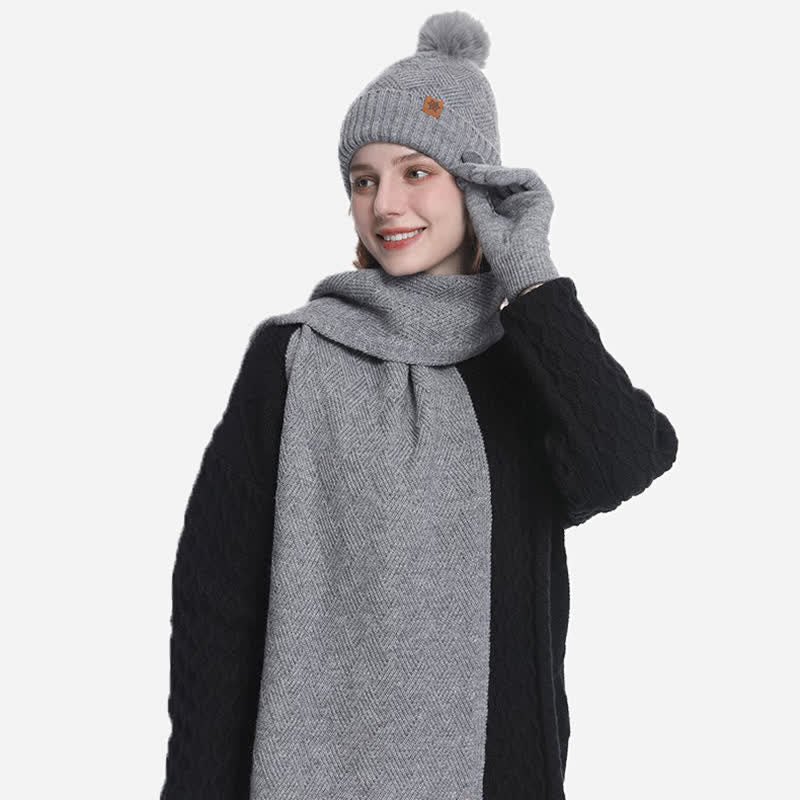 Set di 3 cappelli, sciarpe e guanti con pompon soffici e tinta unita - image 14