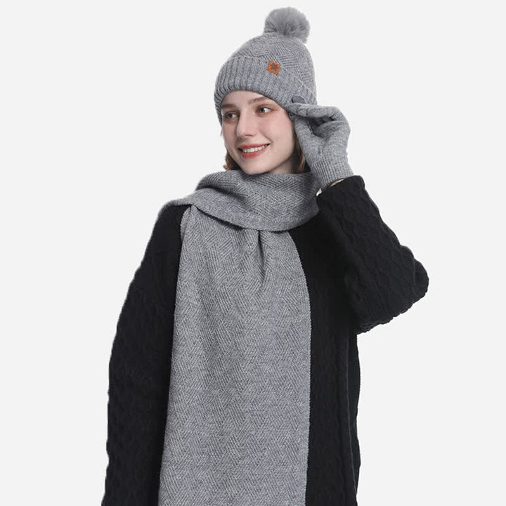 Set di 3 cappelli, sciarpe e guanti con pompon soffici e tinta unita - image 14
