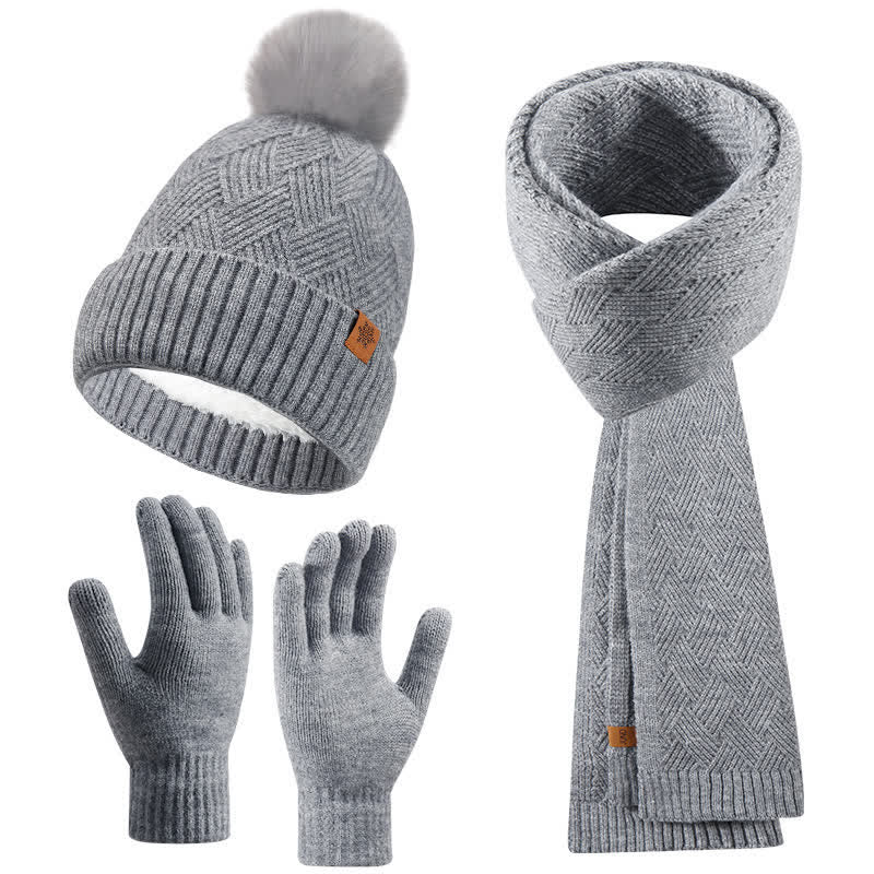 Set di 3 cappelli, sciarpe e guanti con pompon soffici e tinta unita - Grigio - Regolabile (21 1/4"-22 7/8") - image 13
