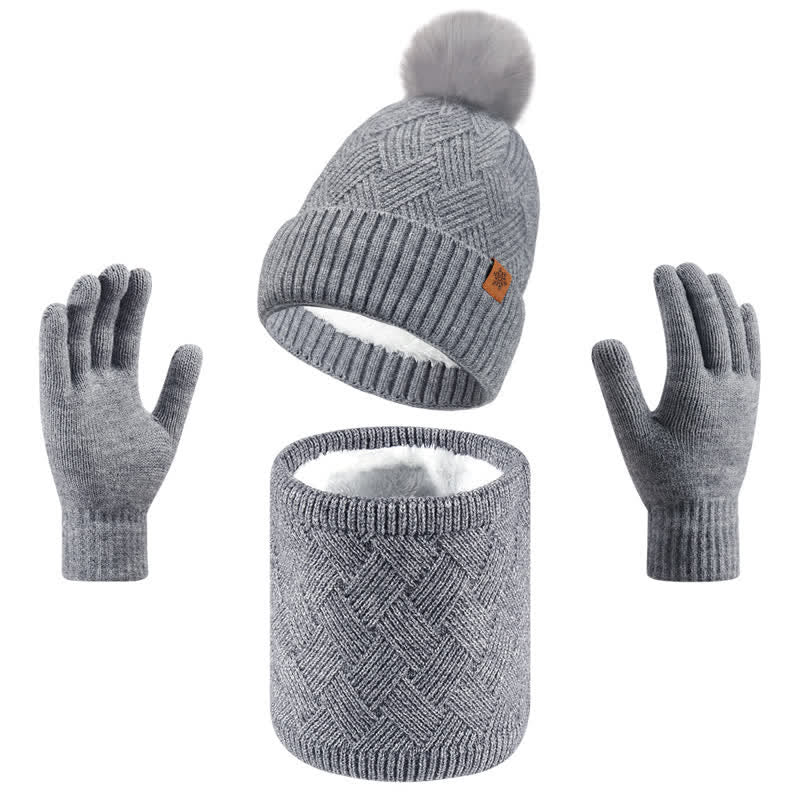 Set di 3 guanti e scaldacollo con motivo intrecciato - Grigio - Regolabile (21 1/4"-22 7/8") - image 0
