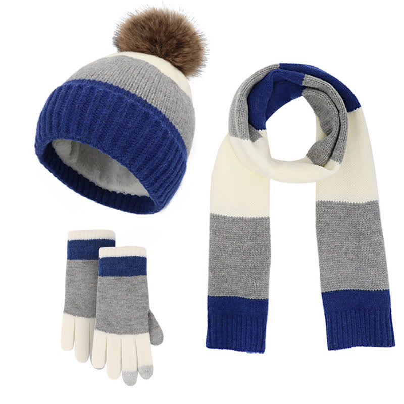 Set di 3 cappelli caldi, sciarpe e guanti a blocchi di colore triplo - Blu - Regolabile (21 1/4"-22 7/8") - image 0