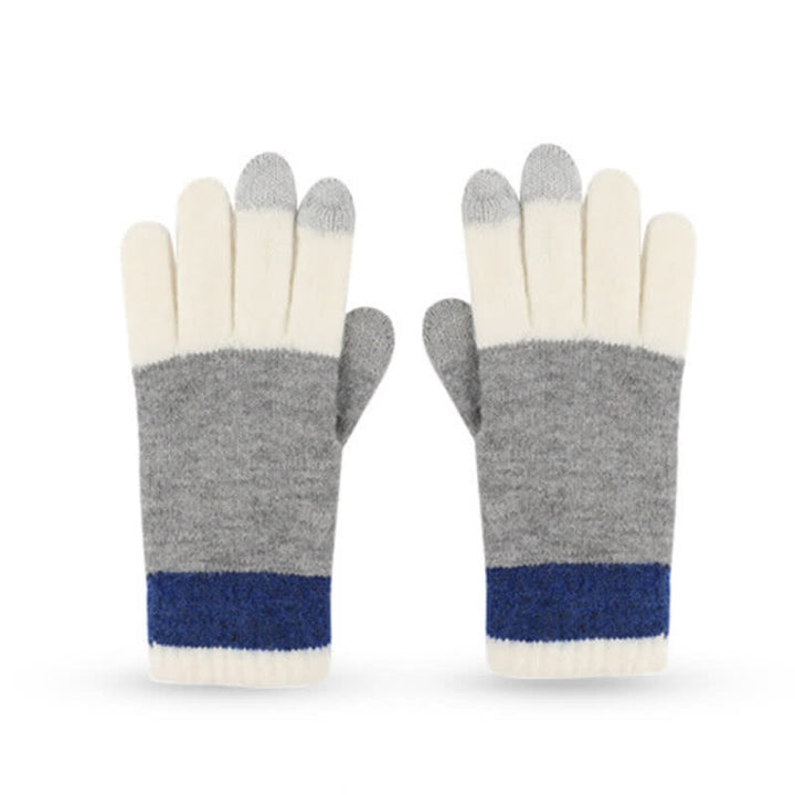 Set di 3 cappelli caldi, sciarpe e guanti a blocchi di colore triplo - image 6