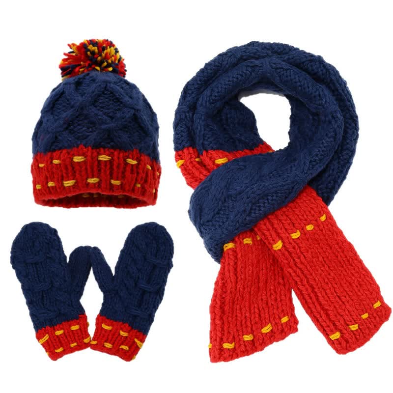 Set di 3 cappelli, sciarpe e guanti con design alla moda e blocchi di colore - Blu e rosso - Regolabile (21 1/4"-22 7/8") - image 0