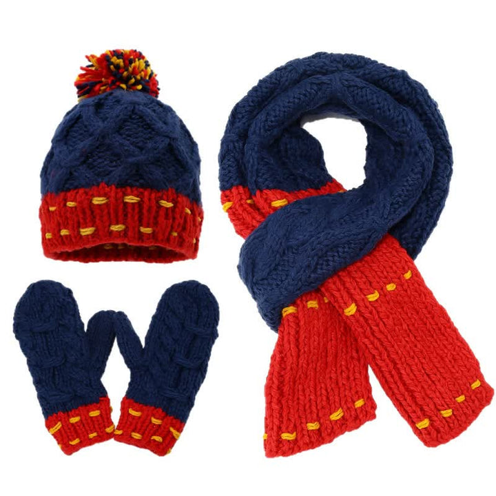 Set di 3 cappelli, sciarpe e guanti con design alla moda e blocchi di colore - Blu e rosso - Regolabile (21 1/4"-22 7/8") - image 0