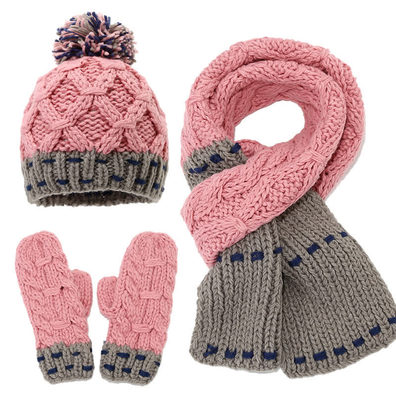 Set di 3 cappelli, sciarpe e guanti con design alla moda e blocchi di colore - Rosa e grigio - Regolabile (21 1/4"-22 7/8") - image 4