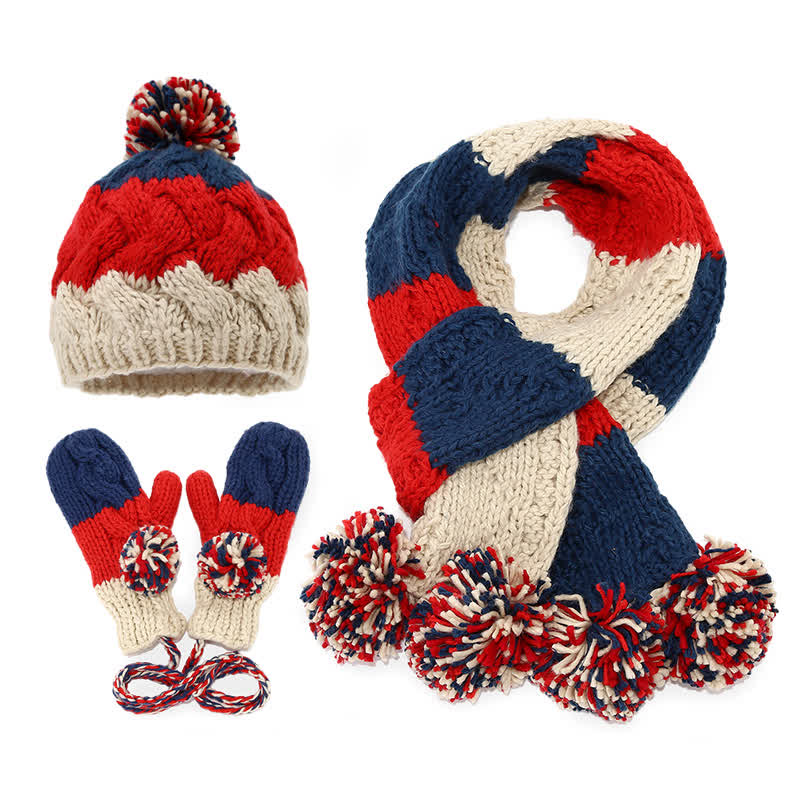 Set di 3 cappelli, sciarpe, guanti e pompon con design a torsione - Rosso e blu - Regolabile (21 1/4"-22 7/8") - image 0