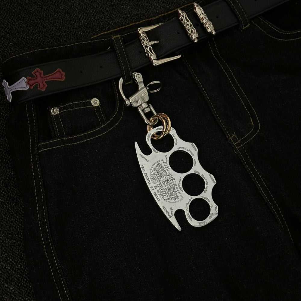 Portachiavi con doppio anello per tirapugni in argento per autodifesa - image 1