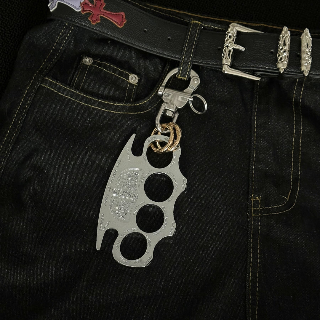Portachiavi con doppio anello per tirapugni in argento per autodifesa - Portachiavi - image 0