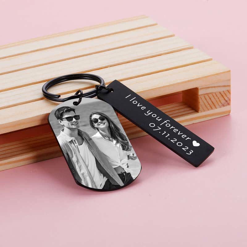 Portachiavi con foto e testo personalizzati incisi al laser - Nero - image 0