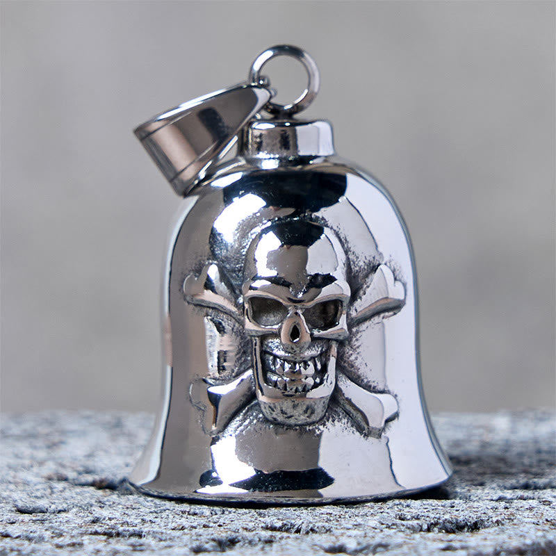 Portachiavi con campanello da equitazione in argento con teschio vichingo - image 1