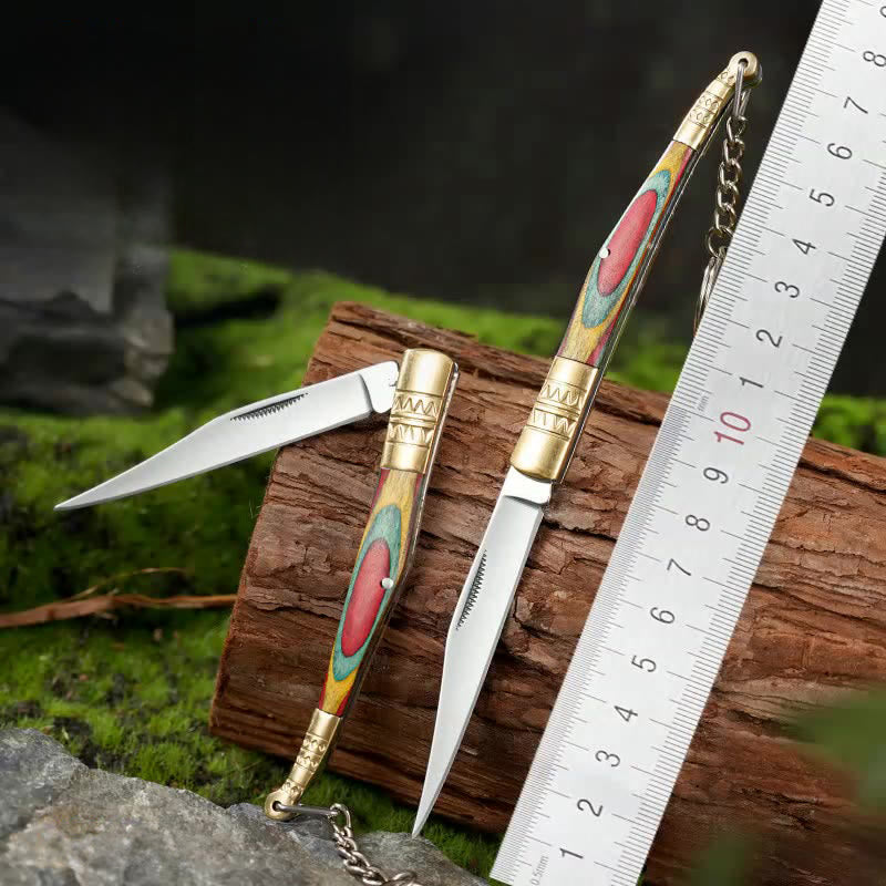 Coltello pieghevole da esterno con manico colorato e collana con mano di Buddha in cristallo bianco - image 3