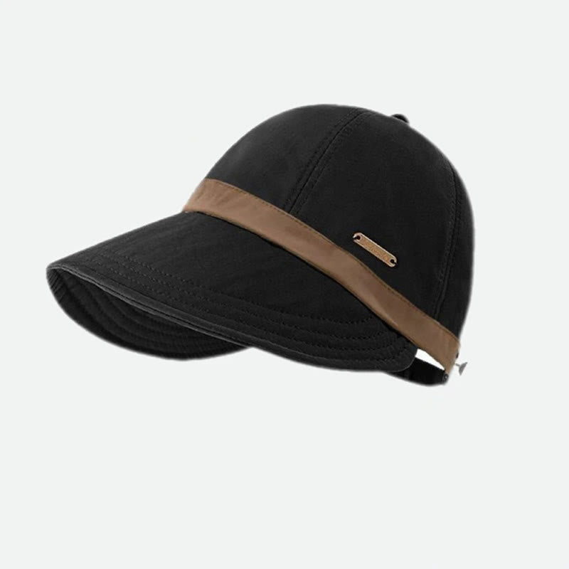 Cappello da pescatore da donna con tesa larga regolabile e motivo a blocchi di colore - Nero - Regolabile (circa 21 1/4"-23 5/8") - image 4