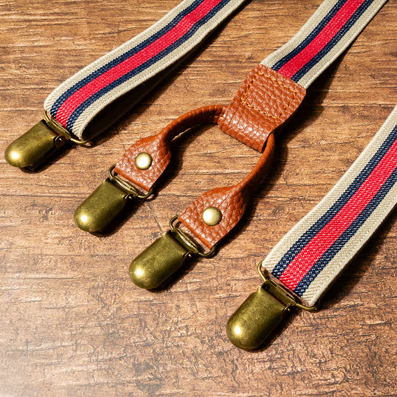 Bretelle elastiche a Y a righe rosse e beige - image 4