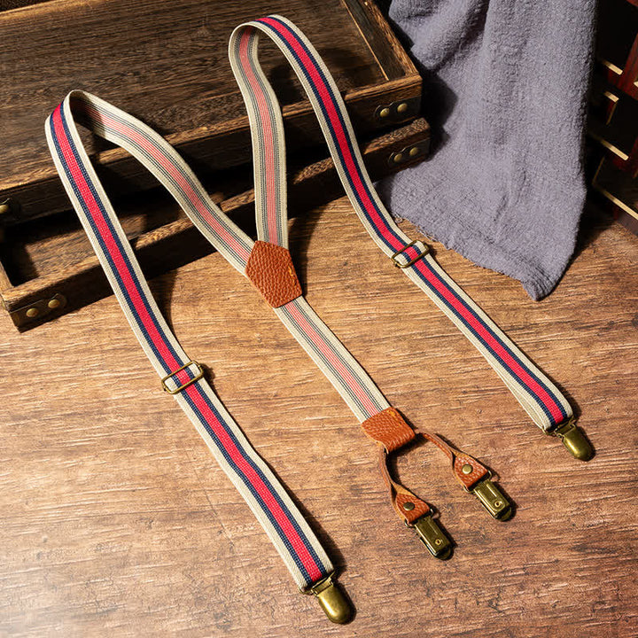 Bretelle elastiche a Y a righe rosse e beige - Rosso - image 0