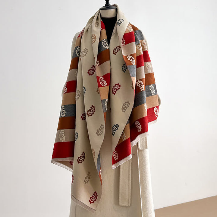 Sciarpa invernale calda con motivo paisley colorato e righe audaci - Marrone scuro - image 3