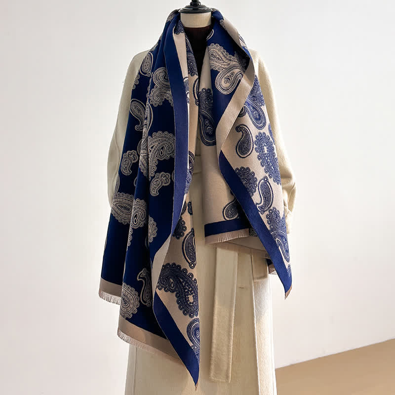 Sciarpa calda double face con motivo Paisley intricato - Marina - image 0