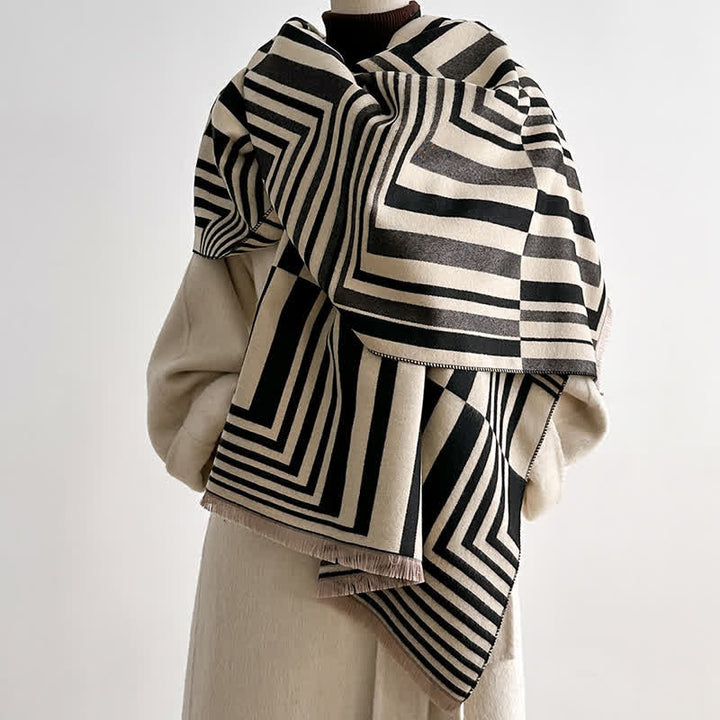 Sciarpa con motivo a righe in stile optical-art geometrico abbagliante - Nero - image 0