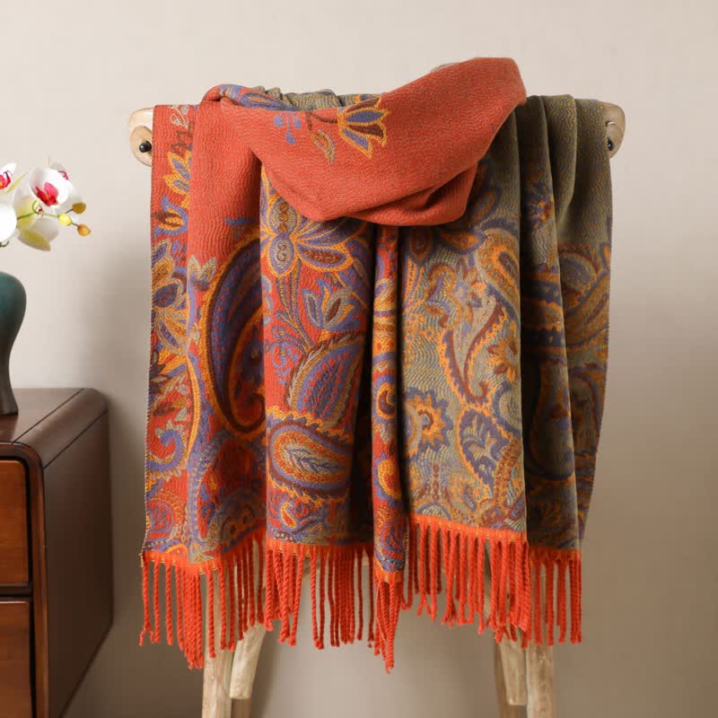 Sciarpa con nappe in jacquard Paisley Boho-Chic Aesthetics - Arancia - image 10
