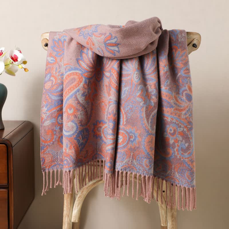 Sciarpa con nappe in jacquard Paisley Boho-Chic Aesthetics - RossoViolaPale - image 9