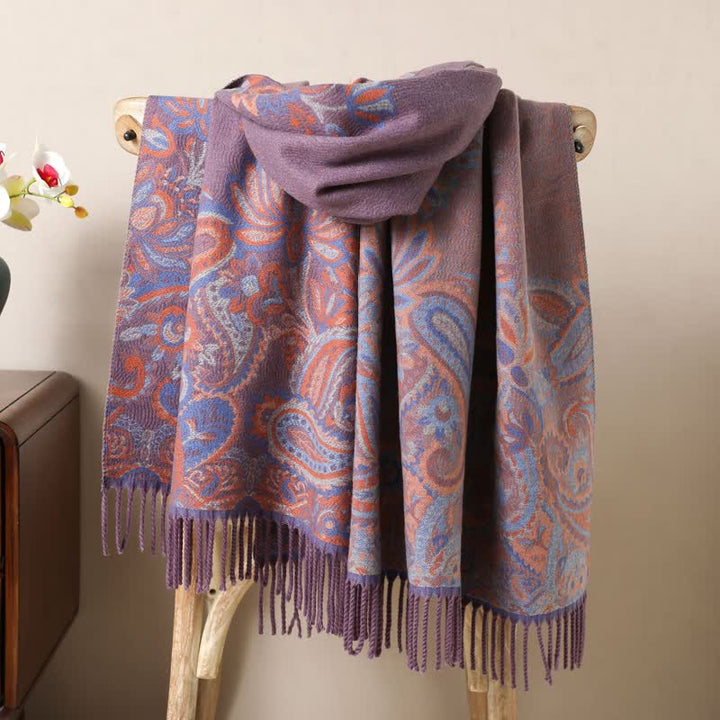 Sciarpa con nappe in jacquard Paisley Boho-Chic Aesthetics - Viola - image 8