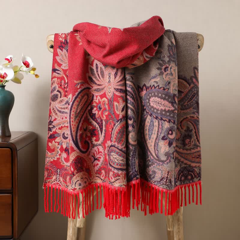Sciarpa con nappe in jacquard Paisley Boho-Chic Aesthetics - Rosso - image 6