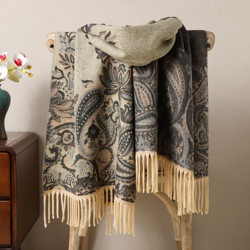 Sciarpa con nappe in jacquard Paisley Boho-Chic Aesthetics - Grigio - image 0